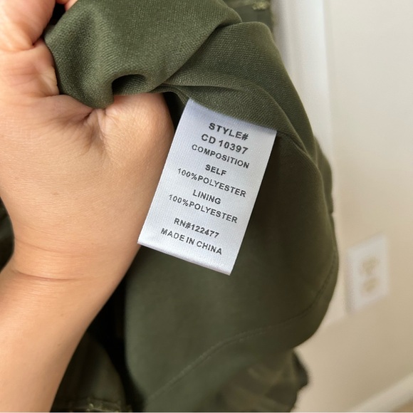 NSR Olive Green Ruffle Tiered Long Sleeve Mini Dress Medium M Textured Blouson - Picture 9 of 10